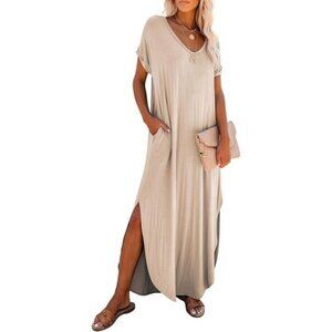 Women’s  Summer Long Casual Loose Maxi Beach Outfit Pockets Dress Medium